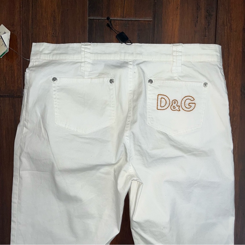 Dolce & Gabbana White Trousers with Brown Embroidery logo Sz 28